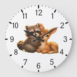 Raccoon and the fawn large clock