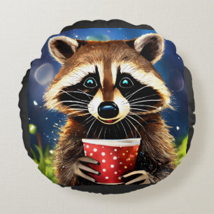 Raccoon Appreciation Day Bash Round Cushion