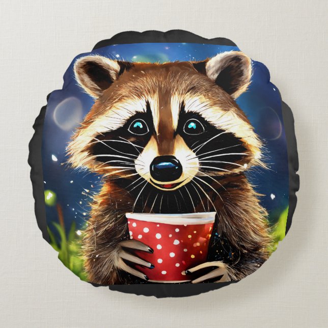 Raccoon Appreciation Day Bash Round Cushion (Front)
