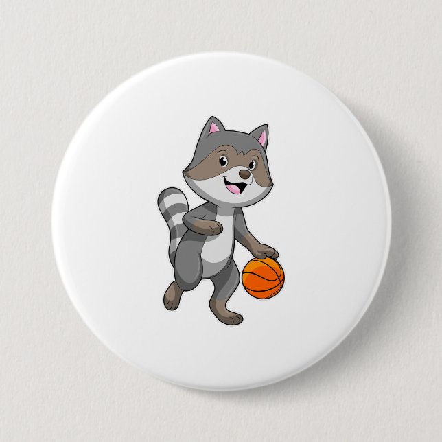 Raccoon as Basketball player with Basketball 7.5 Cm Round Badge (Front)