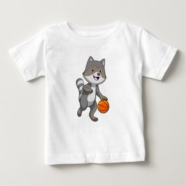 Raccoon as Basketball player with Basketball Baby T-Shirt (Front)