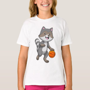 Raccoon as Basketball player with Basketball T-Shirt