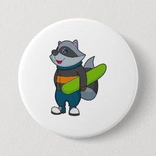 Raccoon as Snowboarder with Snowboard 7.5 Cm Round Badge