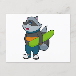 Raccoon as Snowboarder with Snowboard Postcard