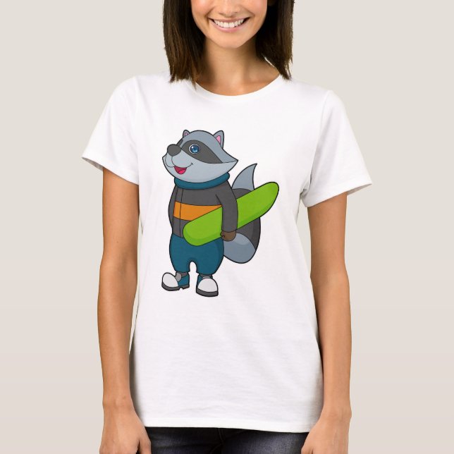 Raccoon as Snowboarder with Snowboard T-Shirt (Front)