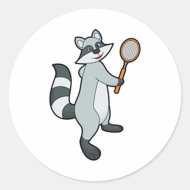 Raccoon as Tennis player with Tennis racket Classic Round Sticker (Front)