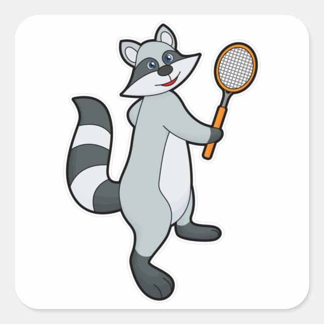 Raccoon as Tennis player with Tennis racket Square Sticker (Front)