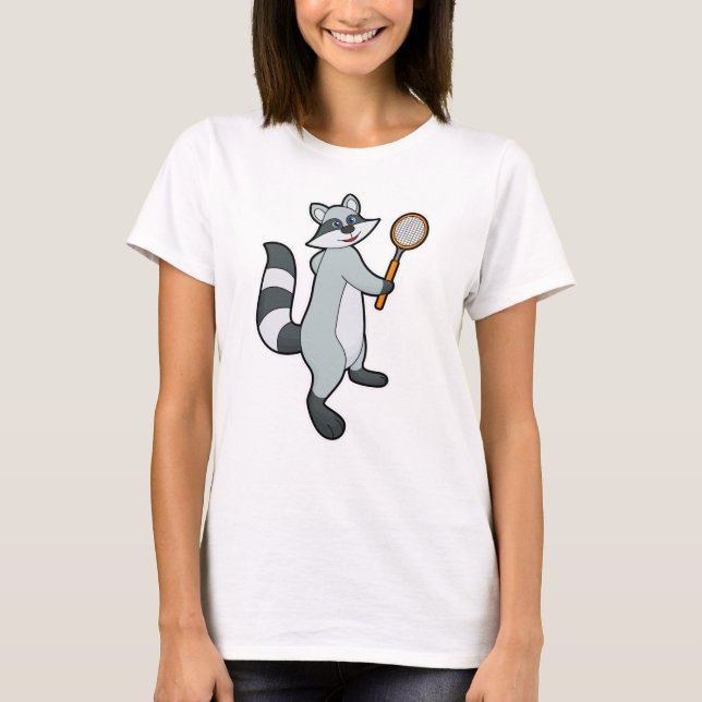Raccoon as Tennis player with Tennis racket T-Shirt (Front)