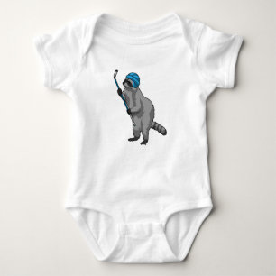 Raccoon at Ice hockey with Ice hockey stick Baby Bodysuit