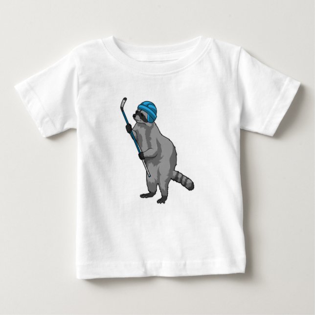 Raccoon at Ice hockey with Ice hockey stick Baby T-Shirt (Front)