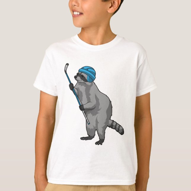 Raccoon at Ice hockey with Ice hockey stick T-Shirt (Front)
