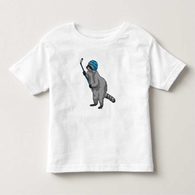 Raccoon at Ice hockey with Ice hockey stick Toddler T-Shirt (Front)