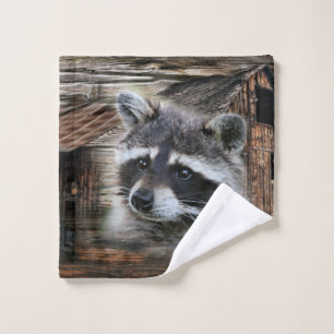 Raccoon At The Old Barn Wash Cloth