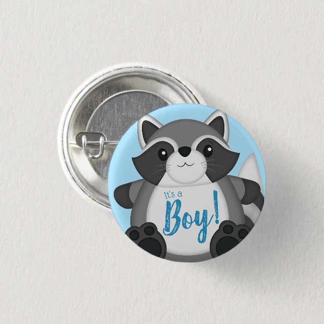 Raccoon Baby Shower Blue 3 Cm Round Badge (Front & Back)