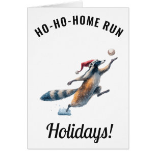 Raccoon Baseball Holiday Card – Editable Message