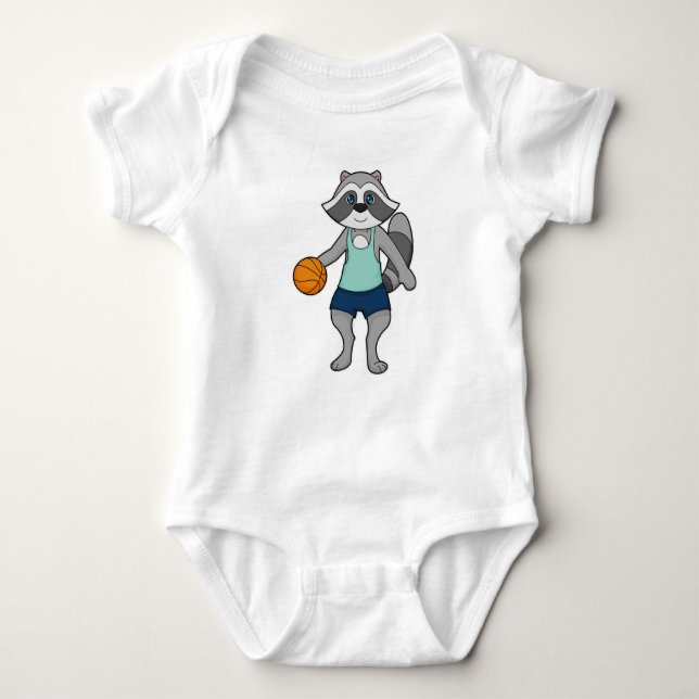 Raccoon Basketball player Basketball Baby Bodysuit (Front)
