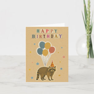 Raccoon Birthday Card on Kraft Background
