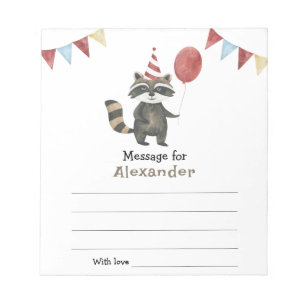 Raccoon birthday time capsule message notepad