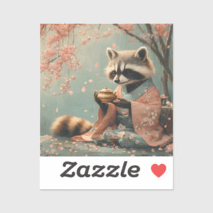 Raccoon Buddha: Peaceful Tea Under Cherry Tree