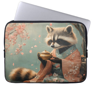 Raccoon Buddha: Peaceful Tea Under Cherry Tree Laptop Sleeve