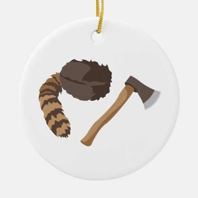 Raccoon Cap & Ax Ceramic Ornament (Front)