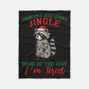Raccoon Christmas Lights Pajama Holiday Santa Hat  Fleece Blanket