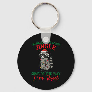 Raccoon Christmas Lights Pajama Holiday Santa Hat  Key Ring