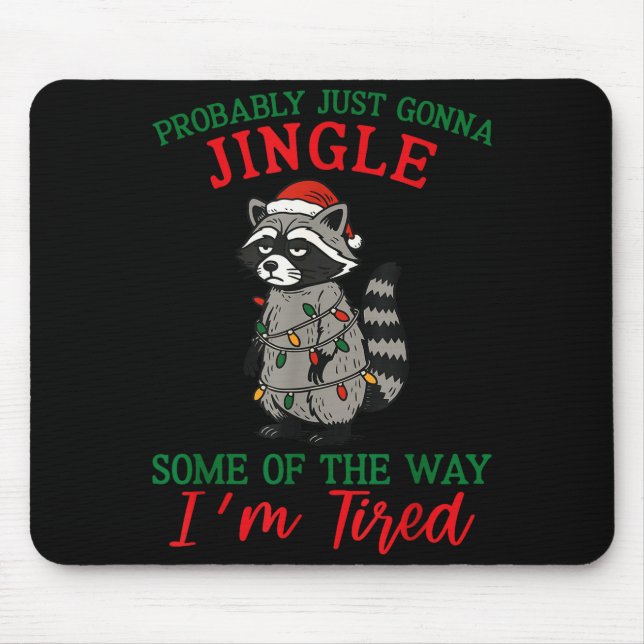 Raccoon Christmas Lights Pajama Holiday Santa Hat  Mouse Pad (Front)