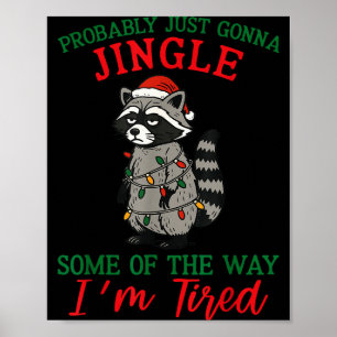 Raccoon Christmas Lights Pajama Holiday Santa Hat  Poster