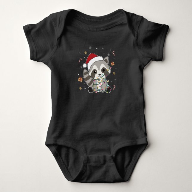 Raccoon Christmas Snow Winter Raccoons Baby Bodysuit (Front)