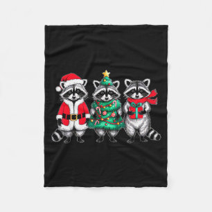 Raccoon Christmas Tree Light Santa Hat Xmas Family Fleece Blanket