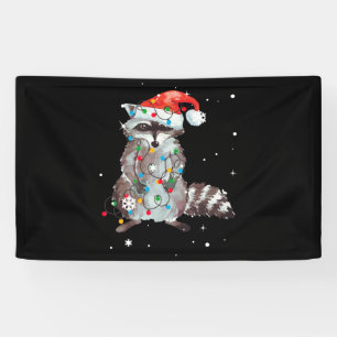 Raccoon Christmas Tree Lights Pajama Raccoon Lover Banner