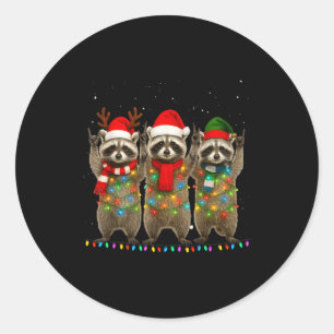 Raccoon Christmas Tree Lights Pajama Racoon Lover Classic Round Sticker