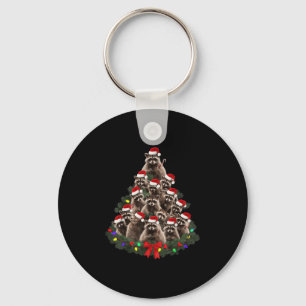 Raccoon Christmas Tree Lights Pajama Racoon Lover  Key Ring