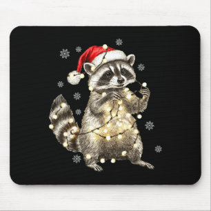 Raccoon Christmas Tree Lights Pajama Racoon Lover  Mouse Pad