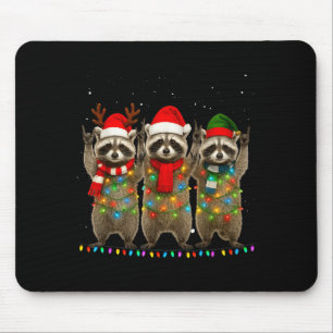 Raccoon Christmas Tree Lights Pajama Racoon Lover  Mouse Pad