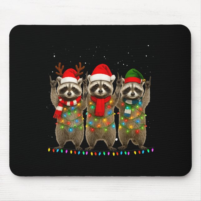 Raccoon Christmas Tree Lights Pajama Racoon Lover  Mouse Pad (Front)