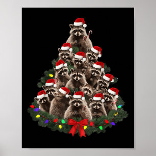 Raccoon Christmas Tree Lights Pajama Racoon Lover  Poster