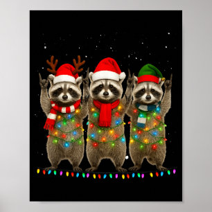 Raccoon Christmas Tree Lights Pajama Racoon Lover  Poster