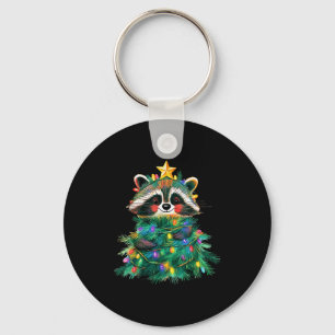 Raccoon Christmas Tree Pajamas Girls Boys Xmas Lig Key Ring