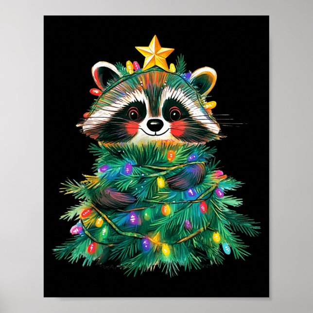 Raccoon Christmas Tree Pajamas Girls Boys Xmas Lig Poster (Front)