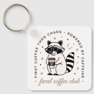 Raccoon coffee club funny chaotic girl aesthetic key ring