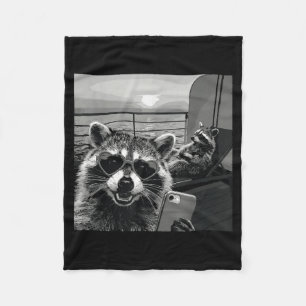 Raccoon Couple Valentine Cruise Selfie Heart Sungl Fleece Blanket