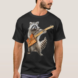 Raccoon Cute Funny Coffee Guitar Player Guitarist T-Shirt