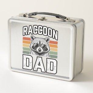 Raccoon Dad Vintage Engraving Retro Vector Design_ Metal Lunch Box