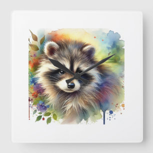 Raccoon Dog 020924AREF109 - Watercolor Square Wall Clock