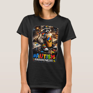 Raccoon drinking iced coffee autism awarenessRacco T-Shirt