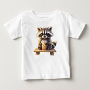 Raccoon Drinking Iced Coffee Baby T-Shirt