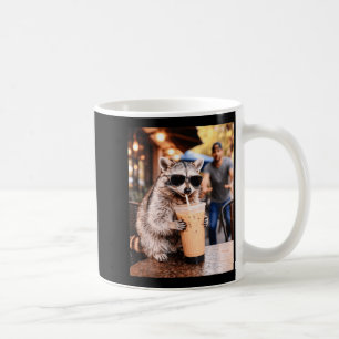 Raccoon drinking iced coffee funny animal meme coo mug