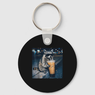 Raccoon drinking iced coffee funny animal meme  key ring